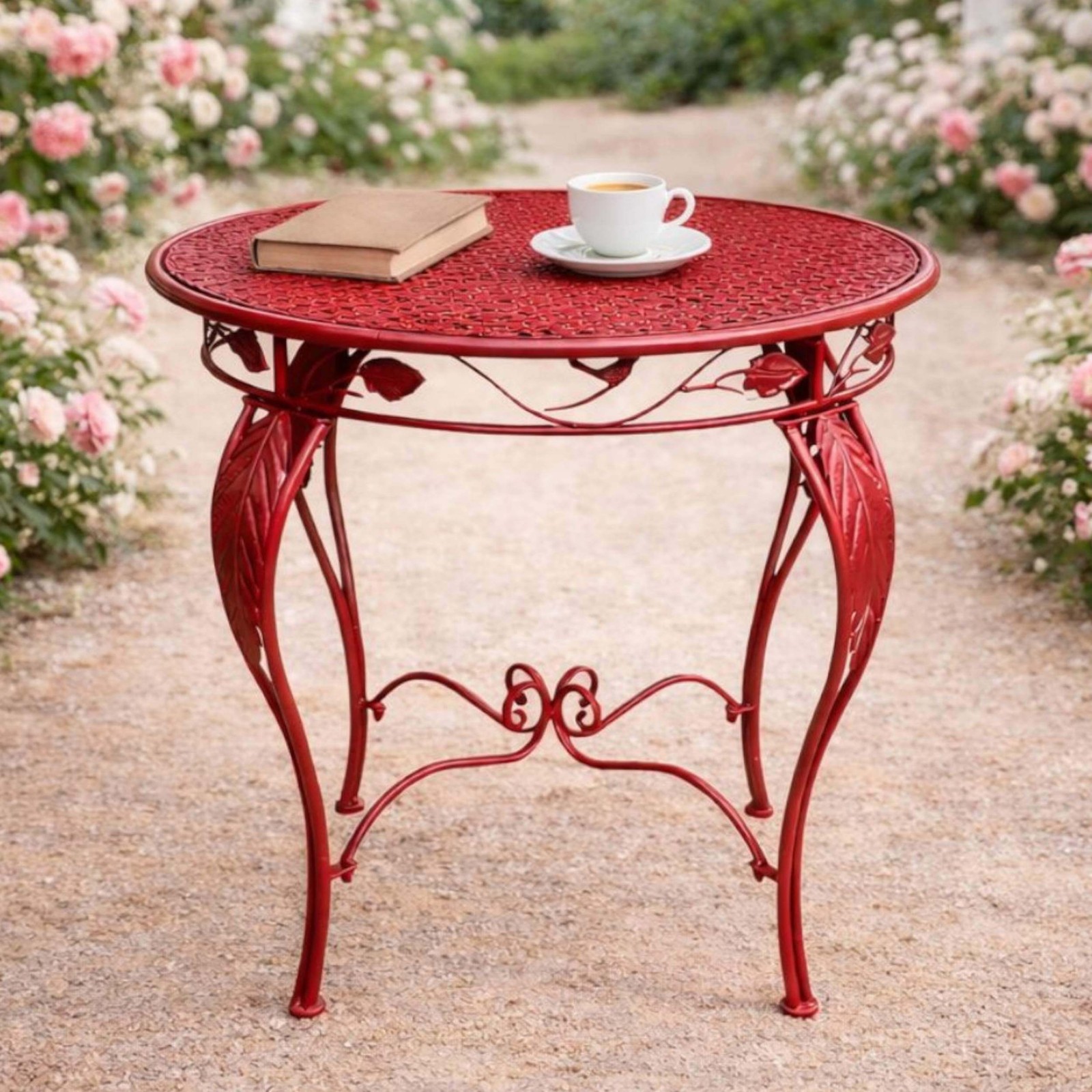 Tavolo bistrot rotondo 70 cm metallo ferro rosso resistente alle intemperie rosso 96711 tavolo da giardino antico