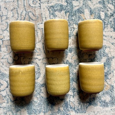 Japanese Studio Pottery Cups Set of 6 Yellow Terracotta Tea Cups Japan Vintage
