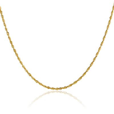 14K massiv Gelbgold 2mm dünnes Seil Kette Halskette Diamantschliff, poliert