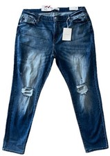 NWT Kancan Blue Denim Jeans High Rise Super Skinny Distressed, Women Plus Sz 3XL