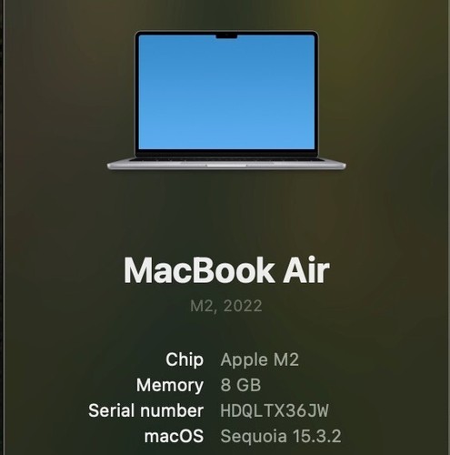 MacBook Air M2 13.6” 8GB Ram 256GB SSD CC 95 Batt Health 94% w/ cracked screen - Afbeelding 2 van 16