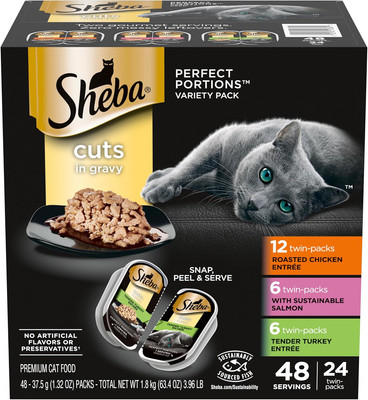 SHEBA Perfect Portions Cuts in Gravy Wet Cat Food Trays 24 Count, 48 Servings,