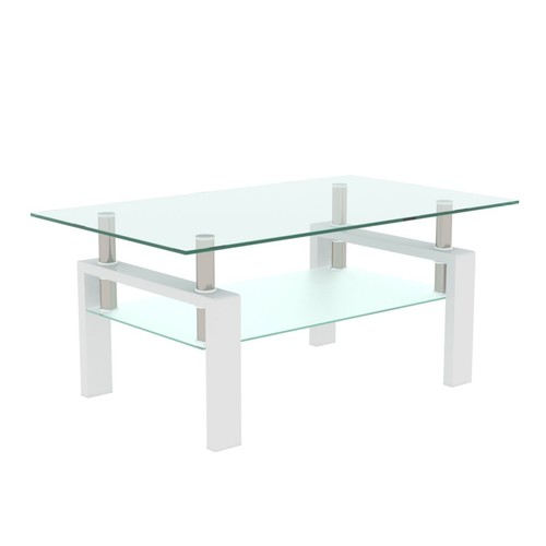 Modern Simple Rectangle Tmepered Glass Coffee Table Metal Legs for Living Room - Picture 9 of 46