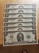 ✯Lot of 7 NEW Uncirculated Two Dollar Bills Crisp $2 Sequential Note 1976-2017✯