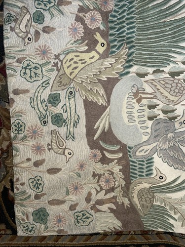 Vintage Hand Embroidery Tapestry Wall Hanging Home Decor Birds 46”x28” Heavy - Picture 6 of 9