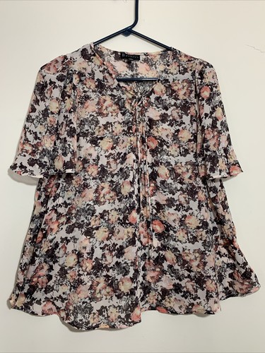 B Collection of Bobeau Womens Small Sheer Floral Print Top - Picture 1 of 6