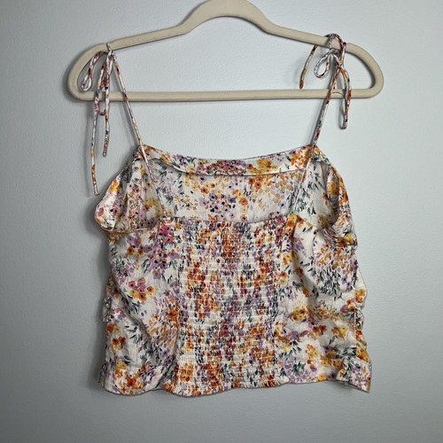 H&M Linen Floral Tank Top Size Large Cottage Feminine Tie Straps Multicolor Crop - Picture 6 of 10