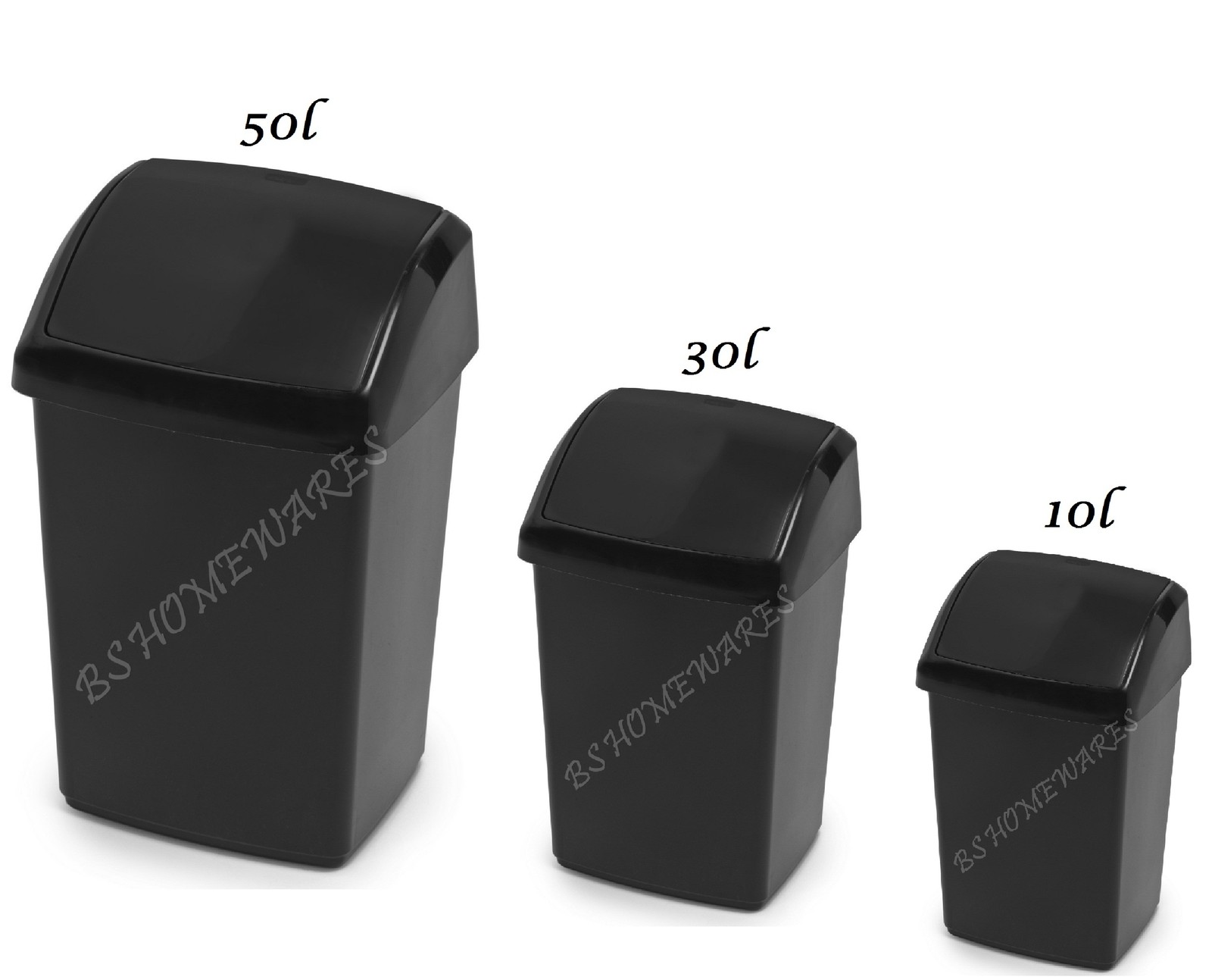 Black Bin 50L 30,10 Litre Plastic Swing Bin Waste Rubbish Dustbin