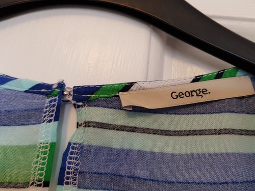 George Blue mix Striped Dress Elasticated waist Tie at front Size 22 NWOT - Picture 4 of 9