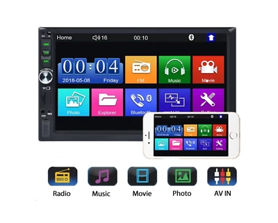 Autoradio Bluetooth 2 DIN Tactile Stéréo Audio USB TF FM AUX IOS/Android Mirror - Photo 1/4