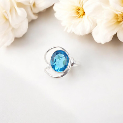 Swiss Blue Topaz Gemstone 925 Sterling Silver Handmade Ring Gift For ...