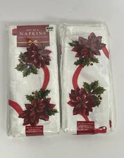 NEW 2ct 4 Pack Christmas Poinsettia Napkins Cream Bed Bath Beyond Old Stock