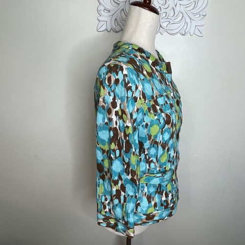 RUBY Rd Size 10 Unlined JACKET Beaded Snap Front Turks & Caicos Print BLUE NWT - Picture 10 of 19
