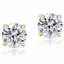 14K Yellow Gold Round White Clear CZ Classic Stud Earrings, 3 mm Diameter