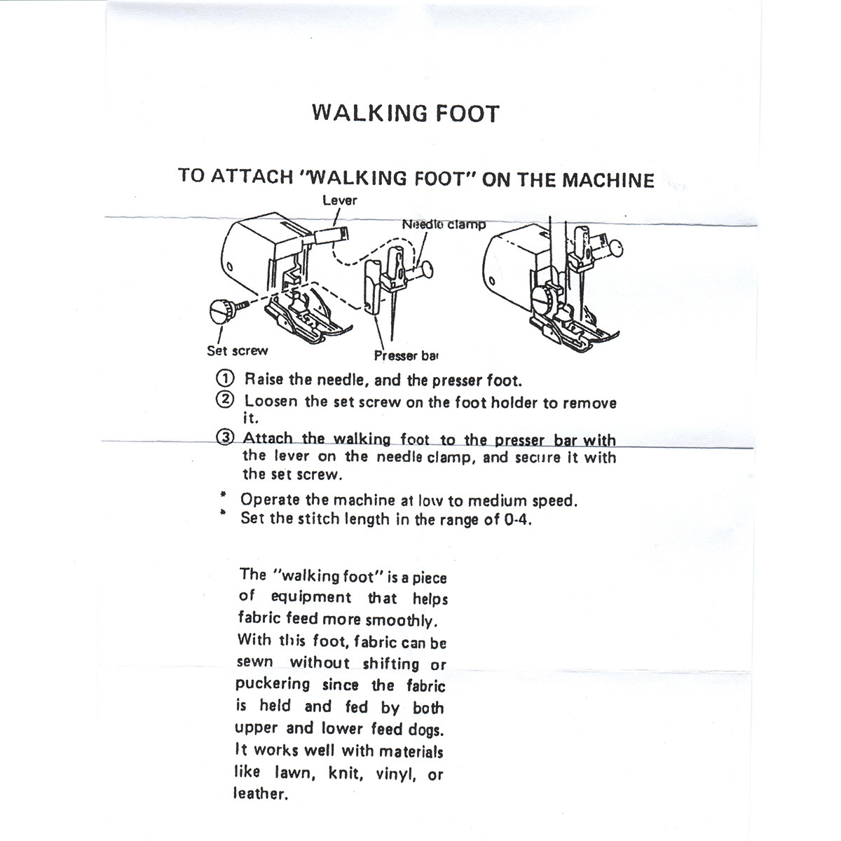 1SET High Shank Walking Foot FOR Elna eXcellence 580 730 760 Singer
