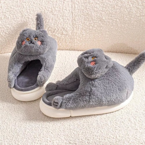 Lindas pantuflas para gatos niñas mullidas animales diapositivas dibujos animados mujeres hogar divertidos zapatos acogedores - Imagen 132 de 156