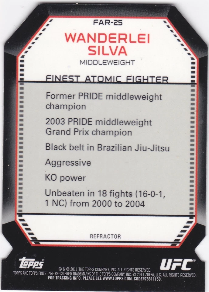 WANDERLEI SILVA - 2011 Topps Finest UFC Finest Atomic Fighter Refractor #FAR-25 - Image 2 of 2