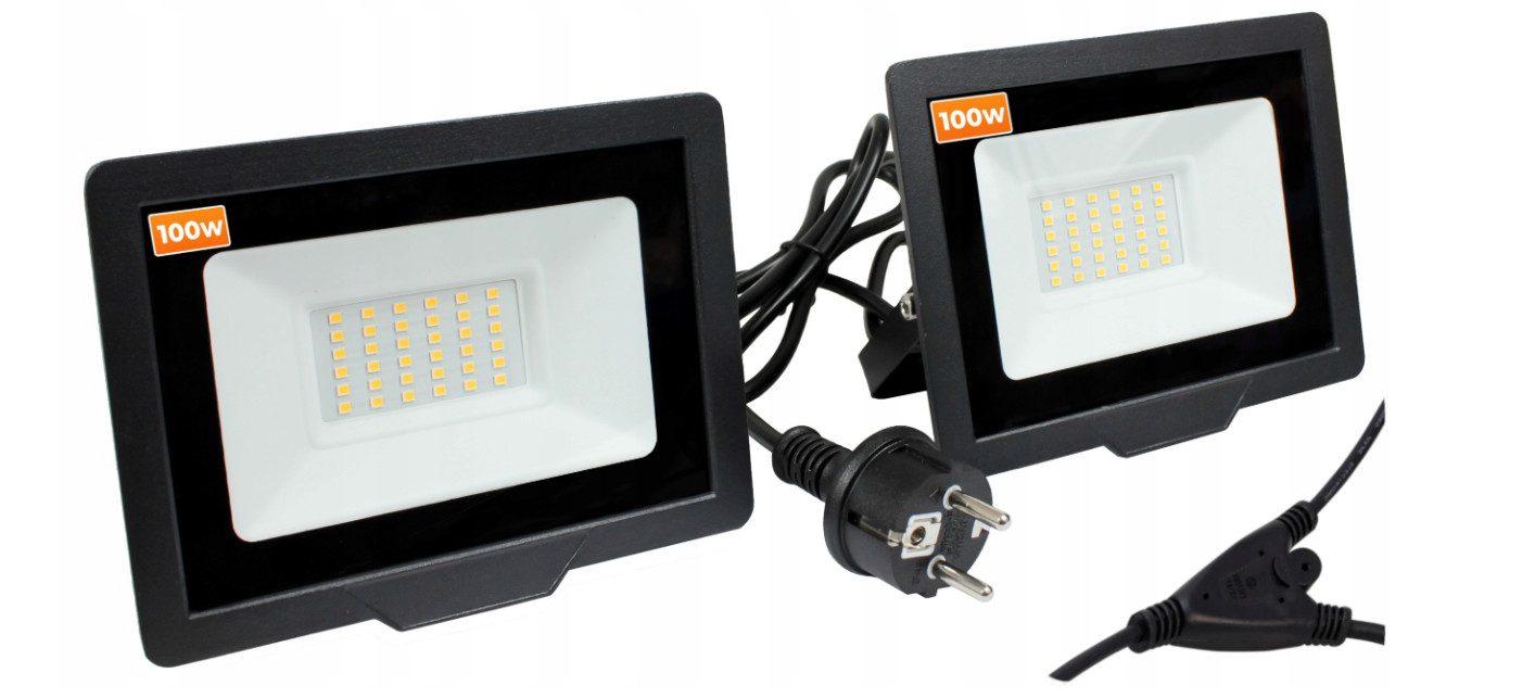 LED Fluter 2x 50/100W Strahler Baustrahler Scheinwerfer Stecker + Stativ