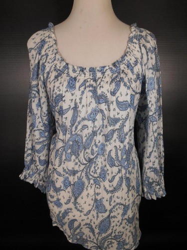Beautiful Women's Medium Ralph Lauren Chaps Blue Paisley Design Peasant Blouse