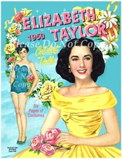 SALE! UNCUT Elizabeth Taylor Yellow Dress Paper Dolls 1952 MovieStar RESTORED