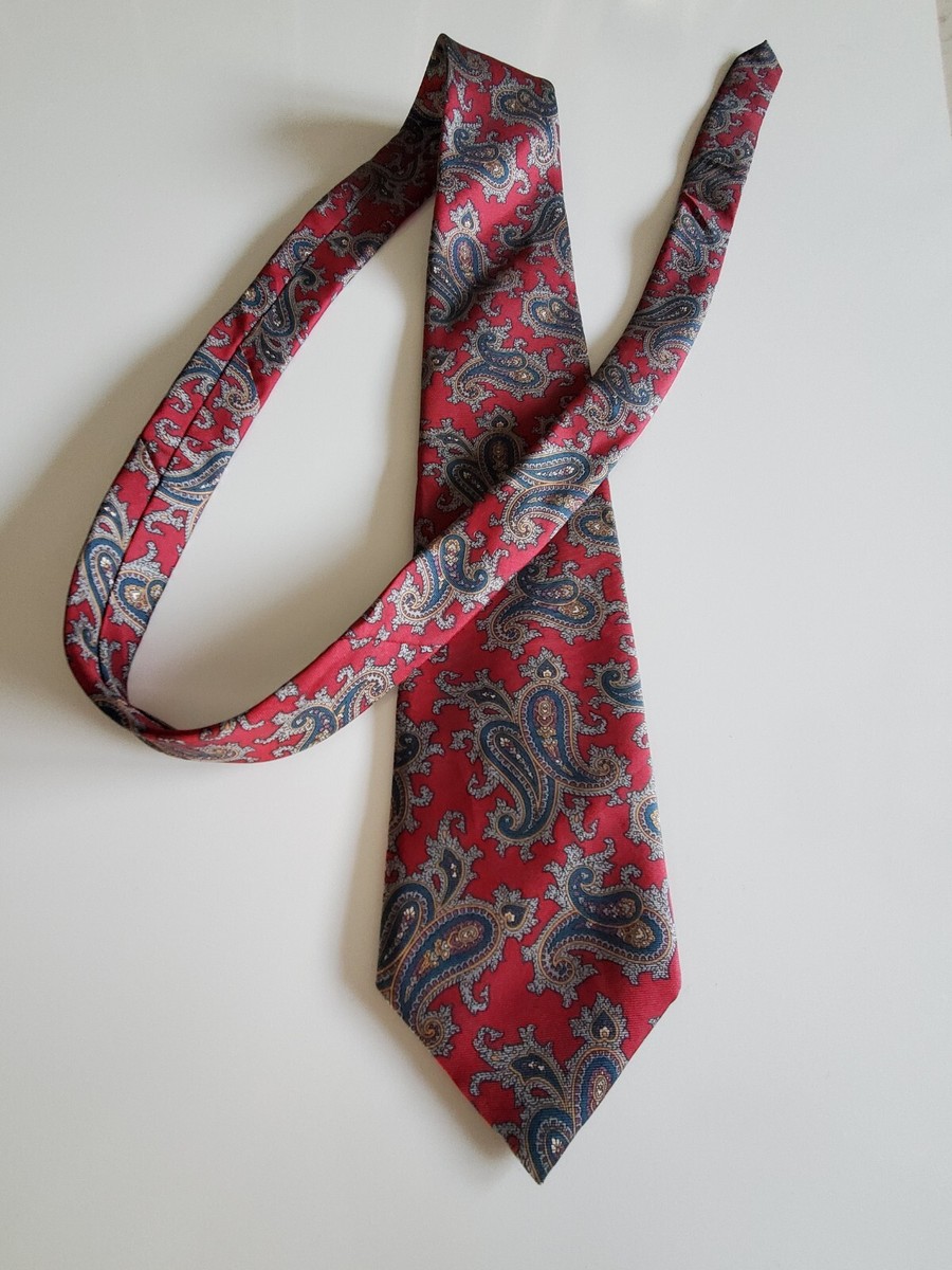 Christian Dior All Silk Mens Tie Burgandy Paisley Multicolor