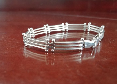 Womans Genuine 925 Sterling Silver Bar Link Chain Bracelet Wrist Bangle Wrap 7.5 - Picture 2 of 12