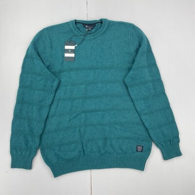 CREW CLOTHING Jumper XXL Blue Regular Fit Cotton Knit Mens Striped