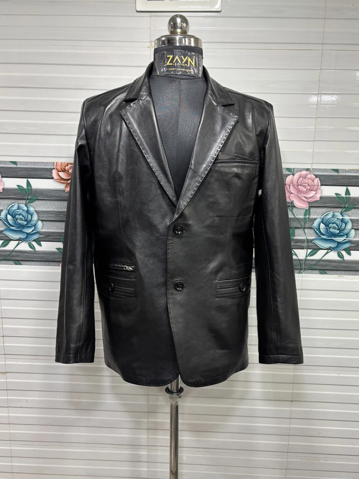 Men’s Black Genuine Lambskin Leather Blazer Sport Coat Formal Wedding Casual Jkt