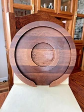MCM VTG Vermillion Walnut Round Wine Serving Tray - Rare Shape And Use