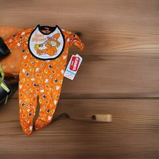 Vintage 1991 Playskool Baby Jammies Bib Set- M Halloween Pumpkin Black Cat Ghost