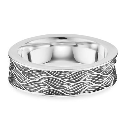 cai men Ring 925 Sterling Silber rhodiniert oxidiert Wellen Motiv schwarz Herren