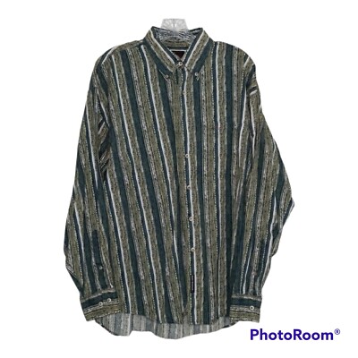 Greg Norman Collection Men's Green Aztec Stripe Business Golf Shirt Men's L  