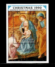 Antigua 1990 - Ruben Christmas Art - Souvenir Stamp Sheet - Scott #1369 - MNH