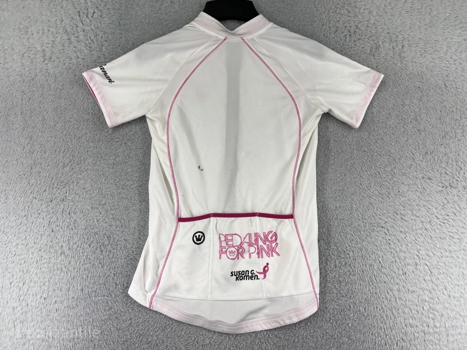 Camiseta deportiva de ciclismo Canari para mujer pequeña blanca rosa Susan G Koman poliéster bolsillo trasero Foto 2 de 4