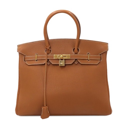 HERMES Birkin 35 Hand Bag Togo Gold Brown Purse 90247246