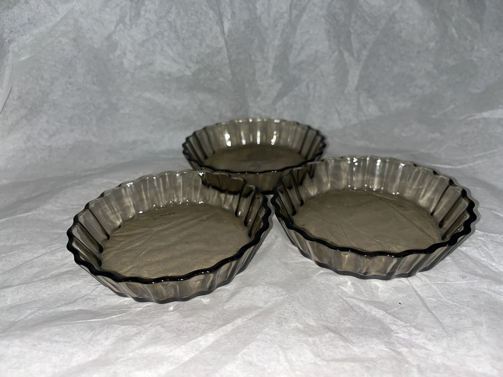 3 x Arcopal Smoked Glass Tartlet Mini Quiche Flan Dishes France Pyrex