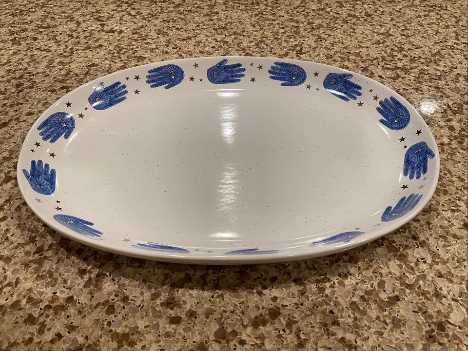 HAMSA  & EVIL EYE 12 INCH CERAMIC WHITE & BLUE PLATTER STAY WILD MOON CHILD - Image 2 of 4