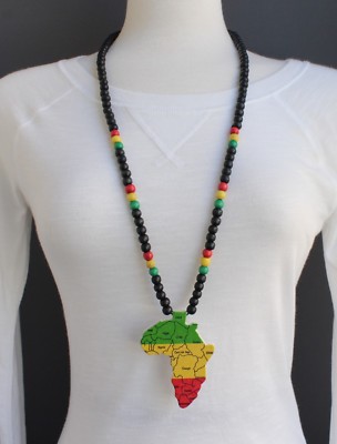 Black wooden africa pendant necklace beads chain african continent map wood long
