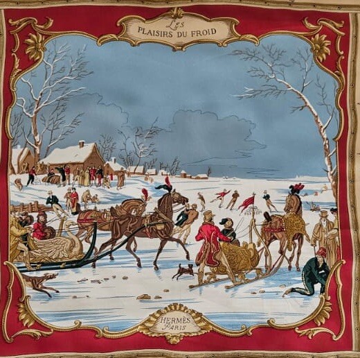 Authentic HERMES Silk Scarf Les Plaisirs Du Froid Carre 90 Grygkar