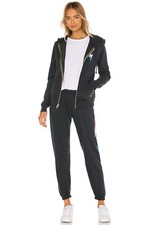 Aviator Nation Bolt Zip Up Hoodie Sweatpants Set Charcoal/Rainbow Pink Size XS