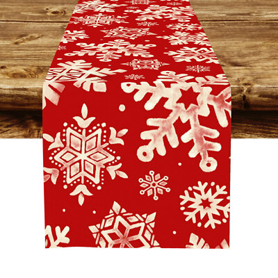 Gold Snowflake Red Christmas Table Runner Kitchen Dining Coffee Table Decoration