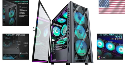 High-Performance Gaming PC Case with 6 ARGB Fans, USB 3.0 and Efficient Cooling - Picture 2 of 8