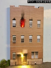 O Scale Scratch Built ”APARTMENT BUILDING ON FIRE” LED Front/Flat MTH Lionel