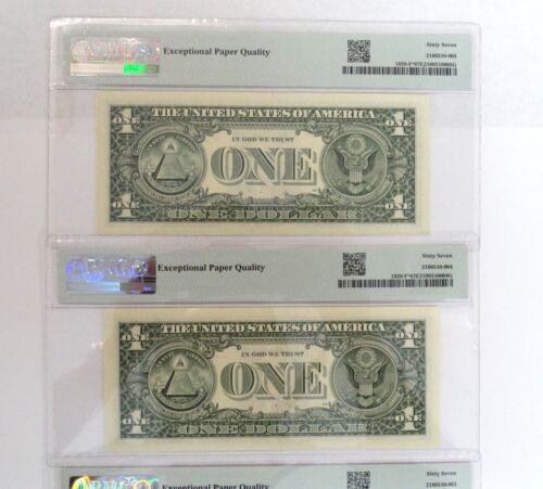 4 banconote di ricambio sequenziali 2003 STAR $1 banconote $1 dollari PMG 67EPQ ATLANTA - Foto 6 di 6