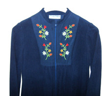 VTG LANZ OF SALZBURG ROBE SZ M BLUE HALF ZIP FULL LENGTH EMBROIDERED POCKETS