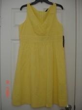 RALPH LAUREN CHAPS LEMON YELLOW EYELET FABRIC SLEVELESS DRESS SIZE 10 NWT