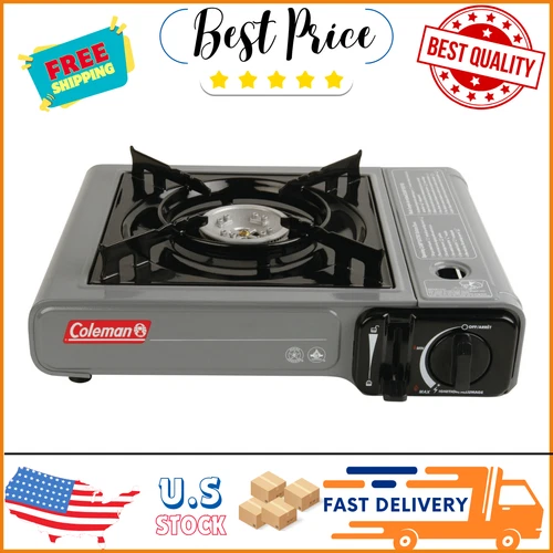 New - Coleman Tabletop Portable Butane Gas Camping Stove, 1 Burner, Gray