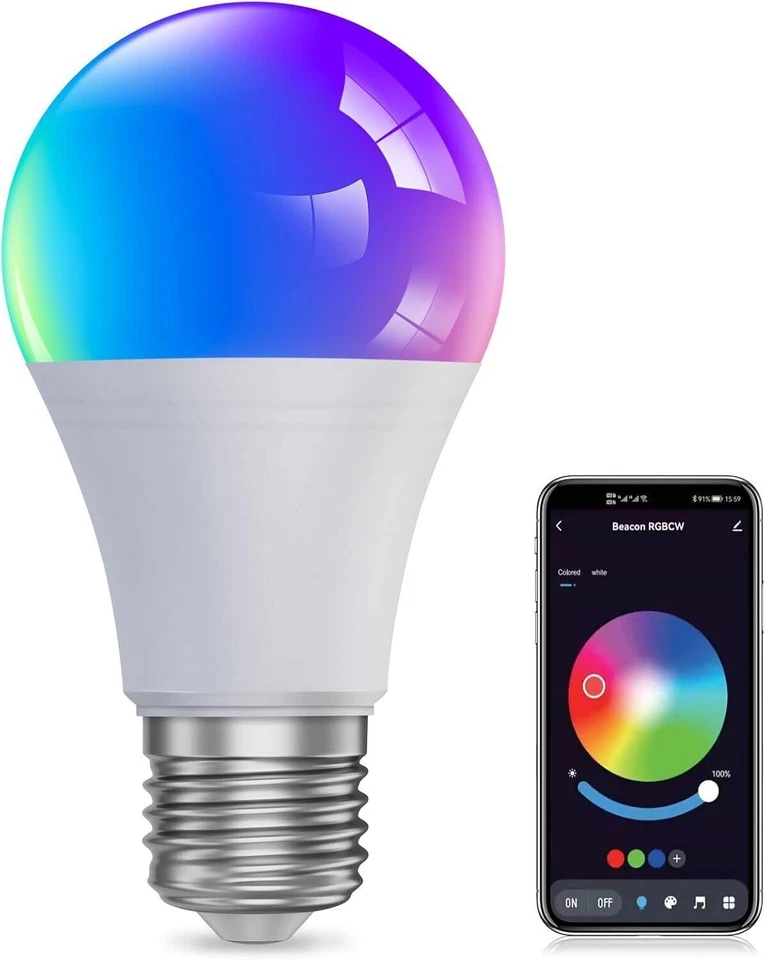 4-Pack LED RGB Smart Light Bulb A21 15W WiFi Bluetooth E26 Alexa & Google Home - Image 2 of 4