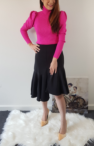 DILVIN Turtleneck Puff Sleeve Knit Top - White and Fuchsia colours - Picture 5 of 5