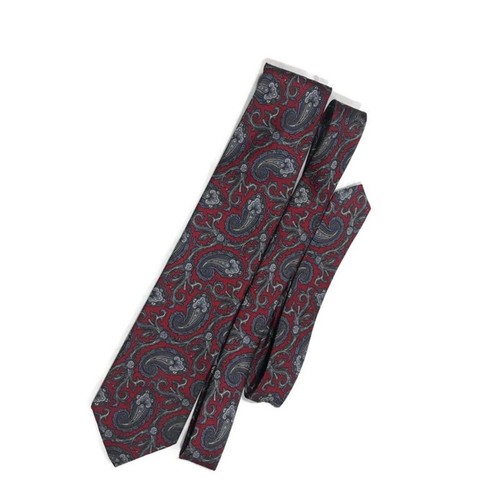 Vintage Tie Gray Grey Silver Paisley on Deep Red Bert Pulitzer 63” L - Picture 3 of 6